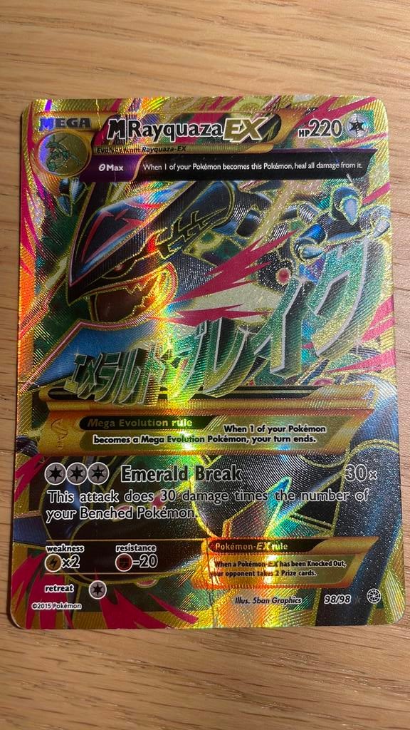 Zeldzame M Rayquaza EX - Ancient Origins, Ophalen of Verzenden, Gebruikt, Losse kaart, Foil