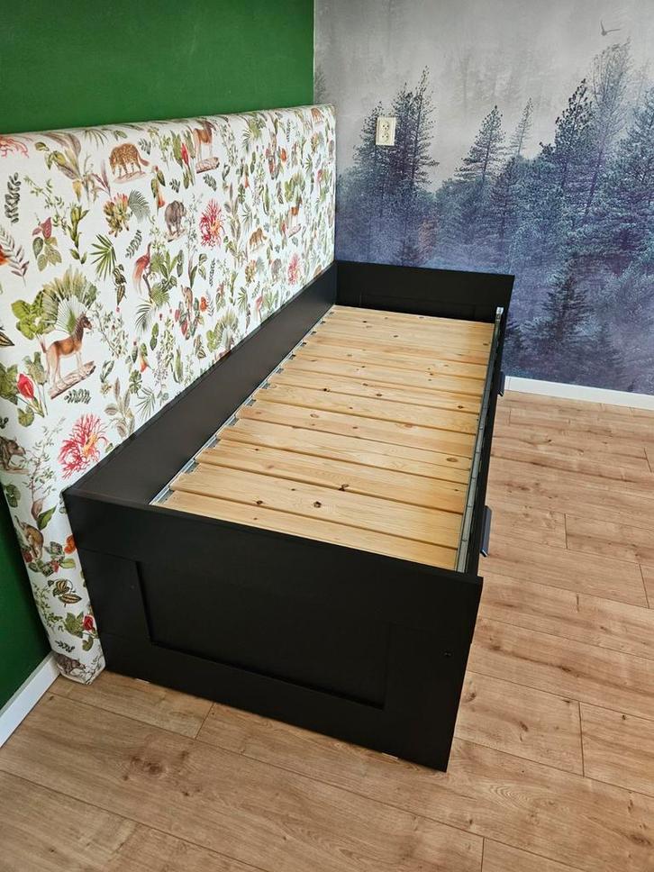IKEA Brimnes Bedbank 80x200 + 2 matrassen, Huis en Inrichting, Slaapkamer | Bedden, Gebruikt, Eenpersoons, 80 cm, 200 cm, Hout
