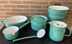 Vintage Emaille Set Pan Emmer Melkkoker Mint Groen, Antiek en Kunst, Antiek | Emaille, Ophalen