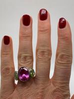 J123 Prachtige zilveren ring roze en groene steen maat 17,75, Sieraden, Tassen en Uiterlijk, Ringen, Met strass, 17 tot 18, Ophalen of Verzenden