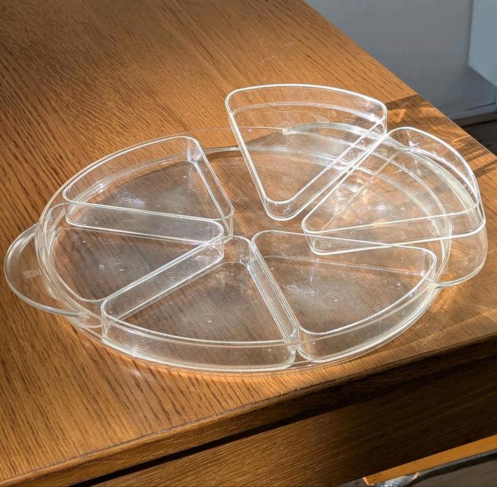 Vintage Mepal aperitief plateau 6 vakjes - tray, Huis en Inrichting, Keuken | Servies, Gebruikt, Schaal of Schalen, Overige stijlen