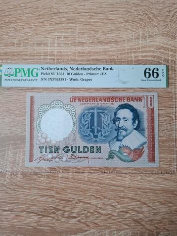 10 Gulden 1953 PMG66  beschikbaar voor biedingen
