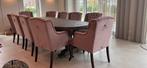 Landelijke eetkamerstoelen velvet roze fauteuils knoopjes
