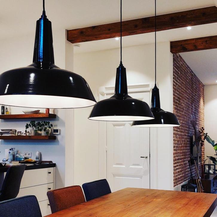 Zwart emaille hanglampen - geëmailleerde lamp - nieuwe lamp, Huis en Inrichting, Lampen | Hanglampen, Nieuw, Minder dan 50 cm