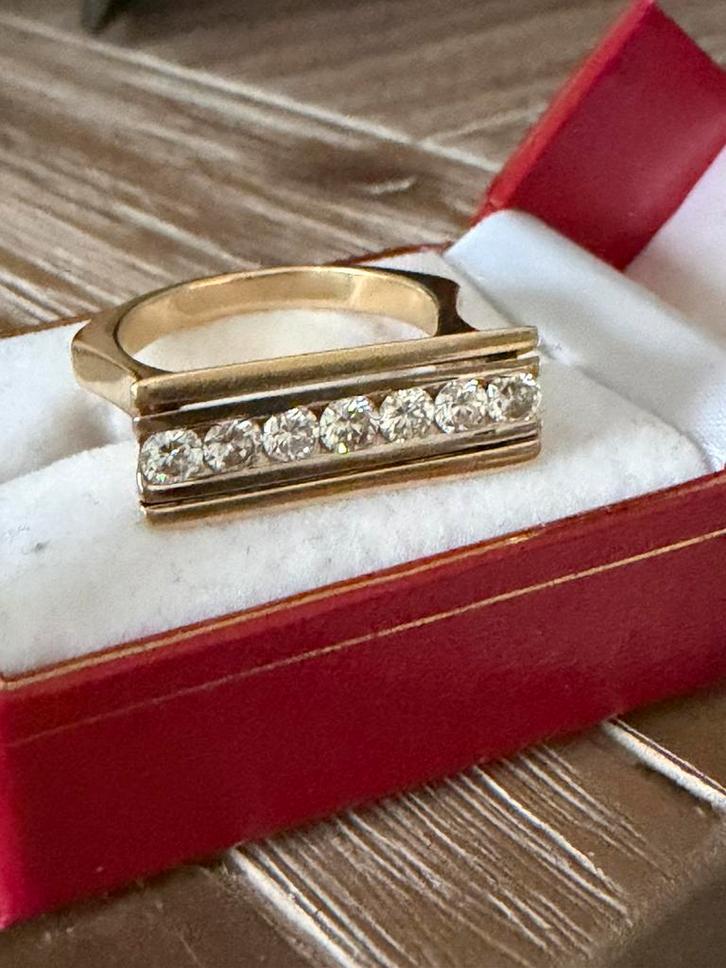 Zware 18krt gouden Heren ring met top kwaliteit diamanten, Sieraden, Tassen en Uiterlijk, Ringen, Zo goed als nieuw, Heer, 20 of groter