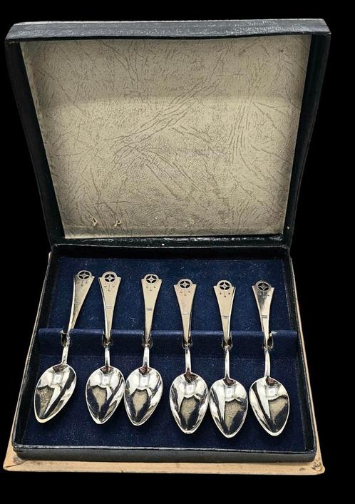 Art Deco 6 Zilveren Leppeltjes in originele doosje, Antiek en Kunst, Antiek | Goud en Zilver, Verzenden