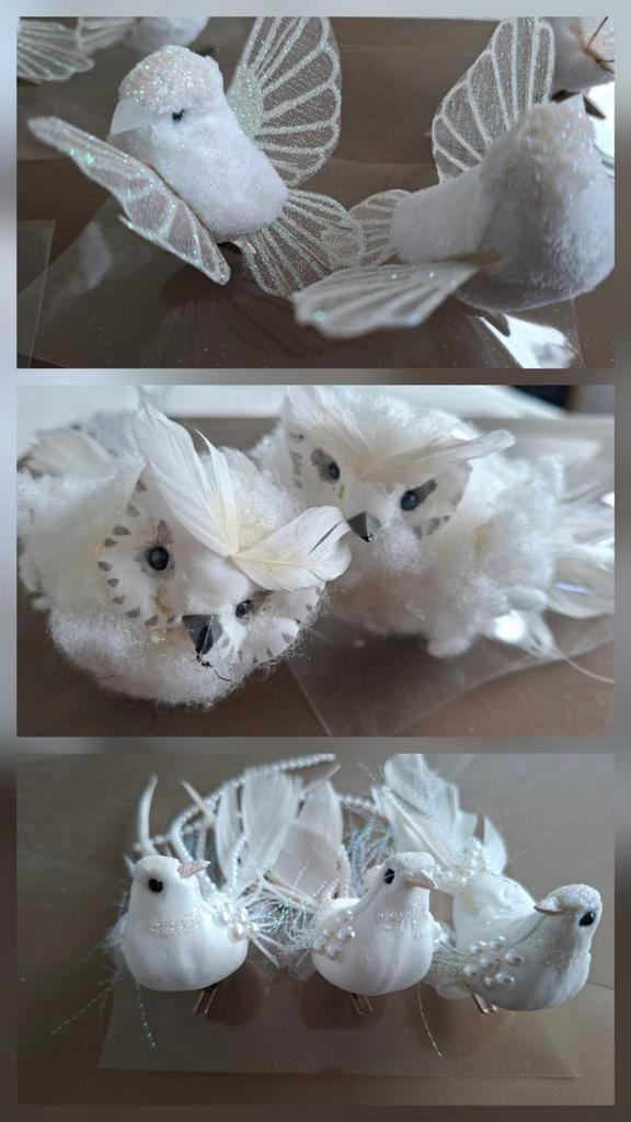 Diverse vogeltjes wit en zilver/grijs op knijper, Diversen, Kerst, Zo goed als nieuw, Ophalen of Verzenden