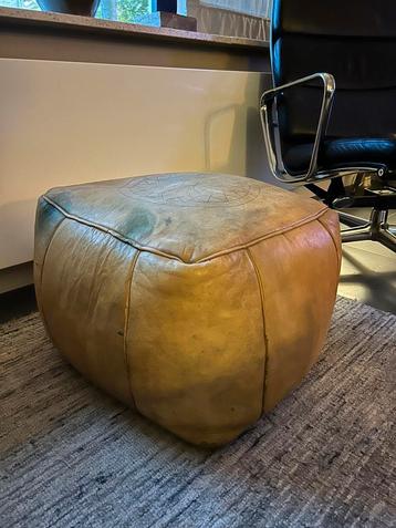 Vintage Marokkaanse leren poef boho ibiza beschikbaar voor biedingen