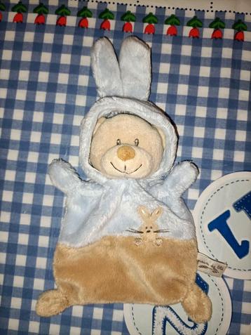 Beer knuffel in konijnenpak knuffeldoekje blauw met bruin beschikbaar voor biedingen