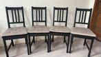 4 Zwarte Houten Stoelen met Kussens, Ophalen, Gebruikt, Zwart, Vier