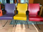 Bert Plantagie lederen eetkamerstoelen - rood, paars en geel, Huis en Inrichting, Fauteuils, Ophalen, Minder dan 50 cm, Gebruikt