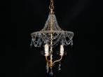 Italiaanse oudekroonluchter vol facet kralen en3 kaarslampen, Ophalen of Verzenden, Gebruikt