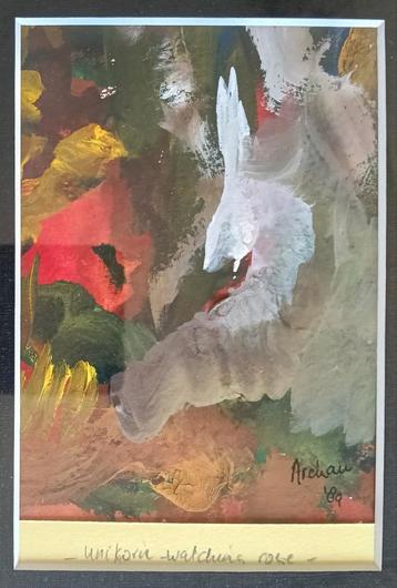 Abstracte compositie - 1989 - Eenhoorn kijkt naar rode roos beschikbaar voor biedingen