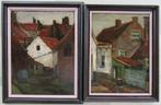 J. Korthals: Huisjes in een oude buurt (2 x), Antiek en Kunst, Ophalen of Verzenden