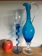 Karaf plus glas in 2 kleuren blauw, Antiek en Kunst, Antiek | Glas en Kristal, Ophalen of Verzenden