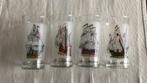 4  vitage glazen limonadeglazen met afbeelding zeilschip, Glas of Glazen, Ophalen of Verzenden, Overige stijlen, Glas