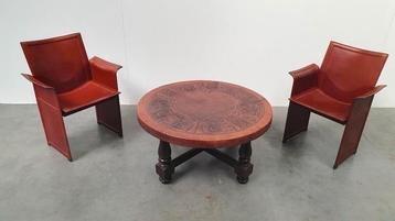 vintage Angel Pazmino cognac leren salontafel beschikbaar voor biedingen
