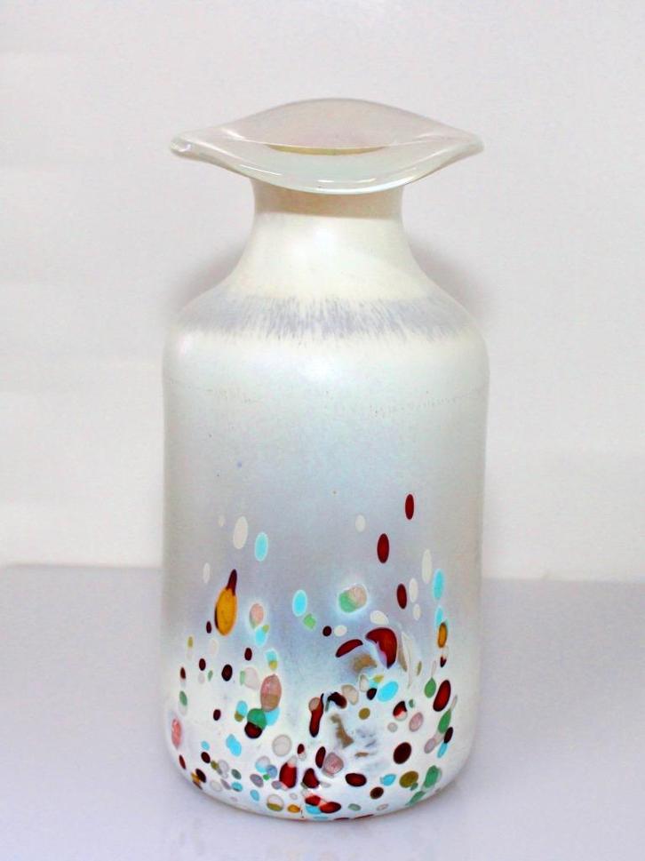 Schitterende Iriserende Parelmoer Spatter Glazen Vaas, Antiek en Kunst, Antiek | Glas en Kristal, Verzenden