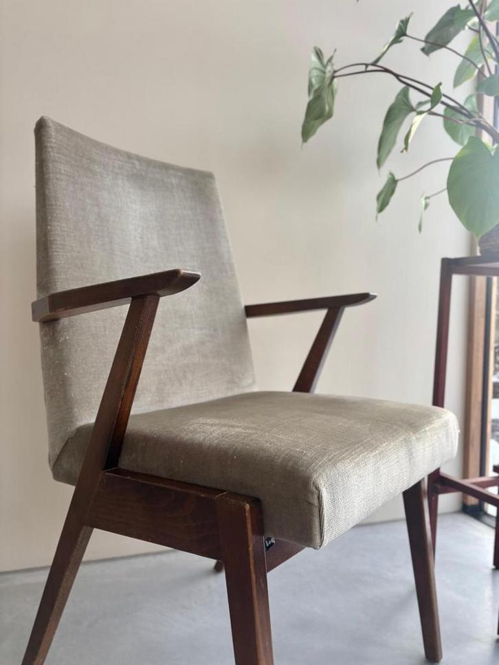 Vintage Tijsseling stoel – mid-century design, Huis en Inrichting, Stoelen, Gebruikt, Eén, Hout, Stof, Grijs, Ophalen