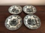 Boch Napoleon set van 4 borden zwart creme 20 cm, Ophalen of Verzenden