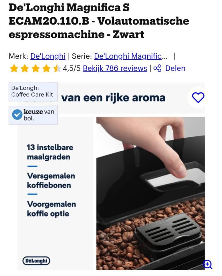De 'longhi Magnifica S, Witgoed en Apparatuur, Koffiezetapparaten, Gebruikt, Koffiebonen, Koffiemachine, 1 kopje, Stoompijpje