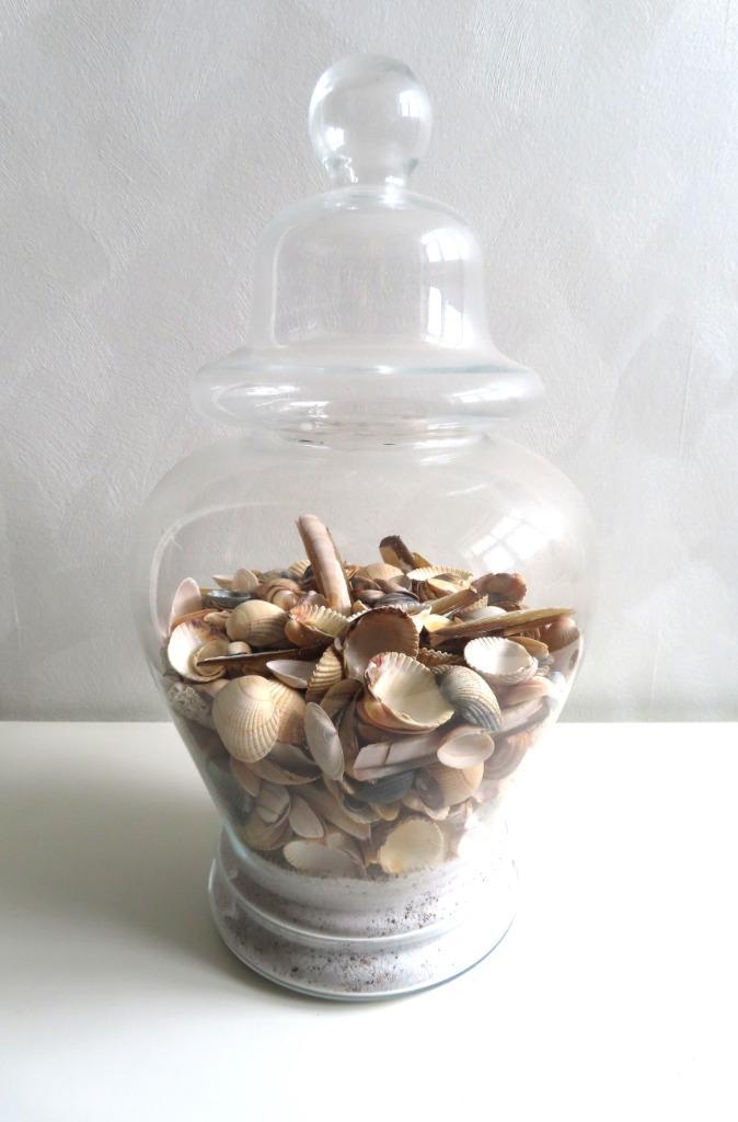 Decoratieve Glazen Pot met Schelpen (4807), Huis en Inrichting, Woonaccessoires | Stolpen, Zo goed als nieuw, Ophalen