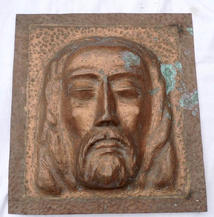 Christus plaquette Toorop stijl gesigneerd, Antiek en Kunst, Kunst | Beelden en Houtsnijwerken, Ophalen of Verzenden