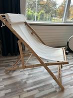 Leuke strandstoel genaakt van bamboe en linnen, Huis en Inrichting, Stoelen, Ophalen, Zo goed als nieuw, Eén