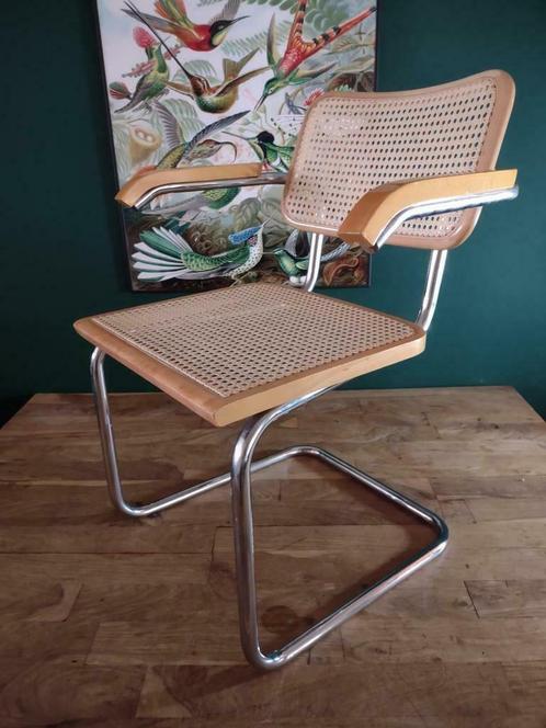 4x Thonet Cesca Breuer buisstoel met leuning rotan webbing, Huis en Inrichting, Stoelen, Gebruikt, Vier, Hout, Metaal, Riet of Rotan