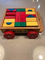 Vintage Houten Speelgoed Kar met Blokken, Ophalen