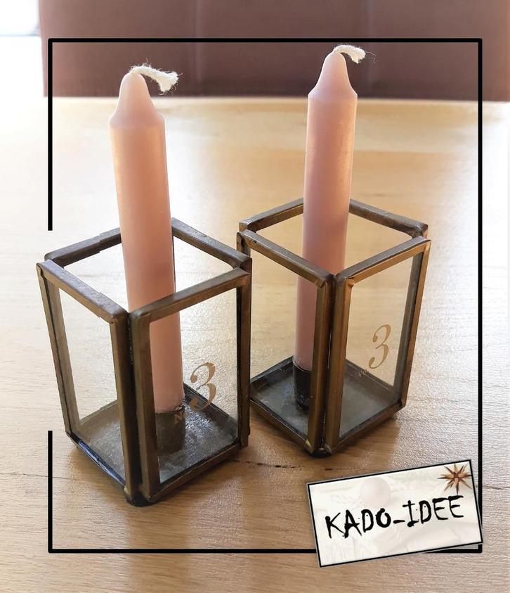 Messing windlichtjes van 6,5 cm hoog  – set van twee, Huis en Inrichting, Woonaccessoires | Kandelaars en Kaarsen, Minder dan 25 cm