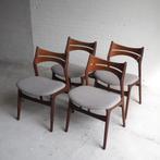 4x eetkamerstoelen Erik Buch model 310 teak vintage design, Ophalen of Verzenden, Zo goed als nieuw, Vier, Grijs