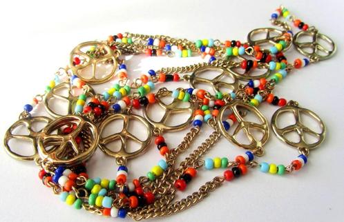 Prachtige lange regenboog ketting 13 x vrede Peace hanger, Sieraden, Tassen en Uiterlijk, Kettingen, Zo goed als nieuw, Verzenden