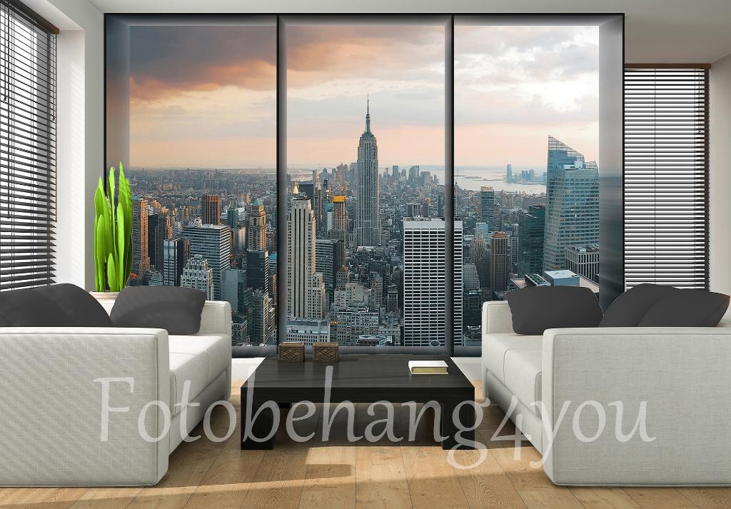 New York fotobehang Window View, Uitzicht op New York behang, Huis en Inrichting, Stoffering | Behang, Verzenden, Minder dan 10 m²