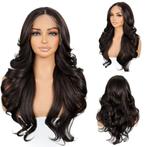 Lace front pruik lang haar met slagen medium bruin, Verzenden, Nieuw, Pruik of Haarverlenging