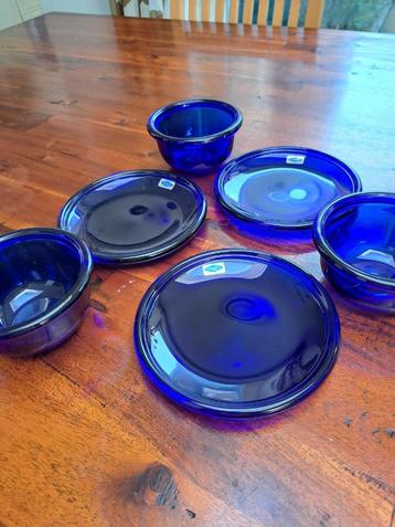 Nuutajarvi Kaj Frank Luna 3 kommen en 3 borden kobaltblauw beschikbaar voor biedingen