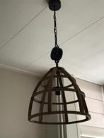 Landelijke hanglamp industrieel hout met katrol., Ophalen, Landelijk industrieel., Zo goed als nieuw, Minder dan 50 cm