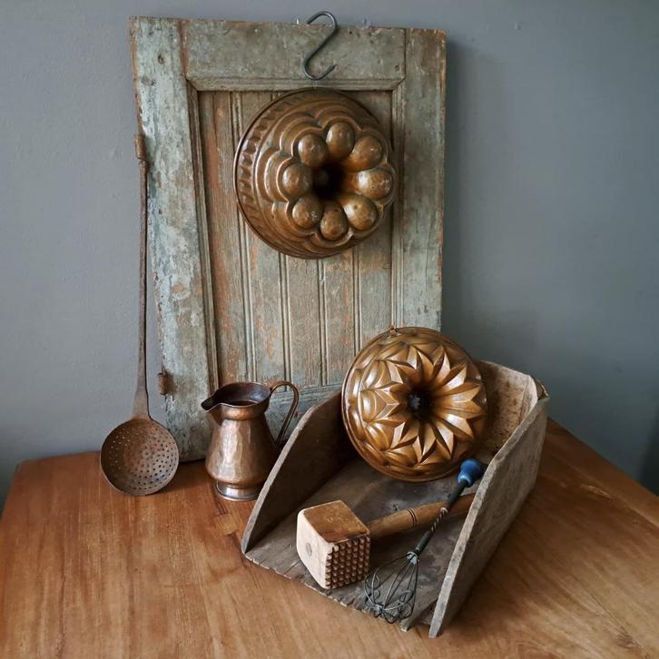 Oude brocante koperen bakvorm puddingvorm *Etage3*, Huis en Inrichting, Woonaccessoires | Overige, Gebruikt, Ophalen of Verzenden