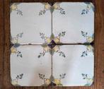 Vier polychrome tegels met bloemen 15 x 15 cm 18e 19e eeuw?, Ophalen of Verzenden