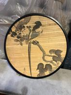 Ronde Bamboe Schilderij - Vogel, Ophalen of Verzenden