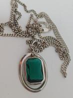 Vintage zilver gekeurd ketting met art hanger groen steen, Sieraden, Tassen en Uiterlijk, Kettingen, Met hanger, Ophalen of Verzenden