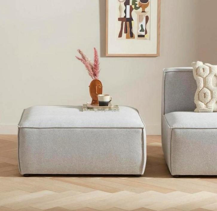NOUS Living hocker Newton lichtgrijs, Huis en Inrichting, Banken | Voetenbanken en Poefen, Nieuw, 75 tot 100 cm, Vierkant, Ophalen