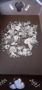 Hand beschilderd dienblad kleur bruin/wit biege, Huis en Inrichting, Woonaccessoires | Dienbladen, Ophalen of Verzenden, Zo goed als nieuw