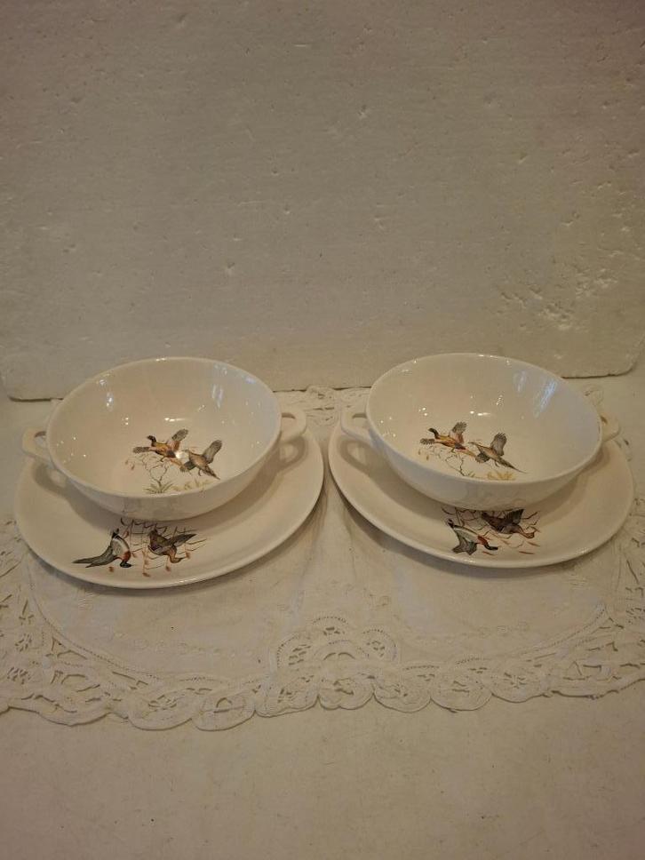 Villeroy & Boch - 2 soepkommen & schotel met wilde eendjes, Antiek en Kunst, Antiek | Servies los, Ophalen of Verzenden