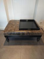 Mooie echt lederen hocker, poef, salontafel incl dienblad, Ophalen, 50 tot 100 cm, 50 tot 100 cm, Zo goed als nieuw