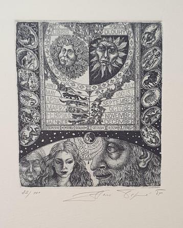 Exlibris /Ex libris H. Capova, astrologie, tekens dierenriem beschikbaar voor biedingen