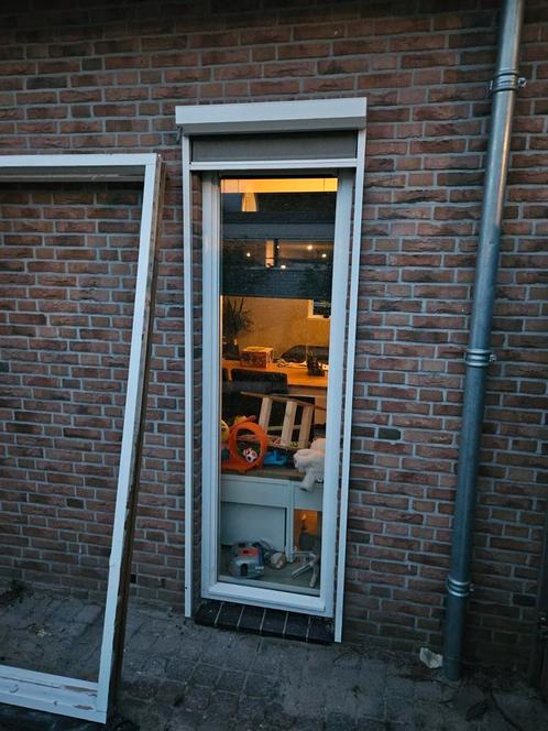 Screen handbediend - ral9010 - beige doek, Tuin en Terras, Zonneschermen, Gebruikt, Knikarmscherm, Ophalen