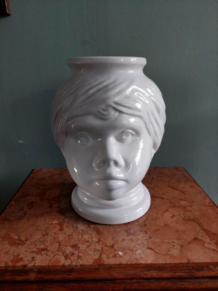 Lucky Vintage Scheurich Keramik hoofd vaas, Huis en Inrichting, Woonaccessoires | Vazen, Gebruikt, Wit, Minder dan 50 cm, Aardewerk of Porselein