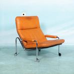 Minimalist cognacleren fauteuil 70s l vintage lounge chair, Huis en Inrichting, 75 tot 100 cm, Gebruikt, Leer, Ophalen of Verzenden