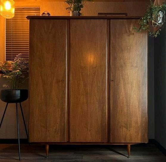 Vintage retro kledingkast linnenkast kast 3 deurskast, Huis en Inrichting, Kasten | Kledingkasten, Zo goed als nieuw, 150 tot 200 cm